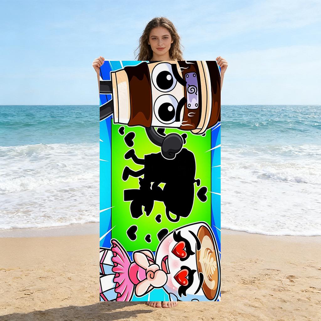 1pc S-Sprunki Cartoon Beach Towel Capuchino Capuchina Quick-drying Suitable for Beach Pool Summer Funny Gift for Friend Families