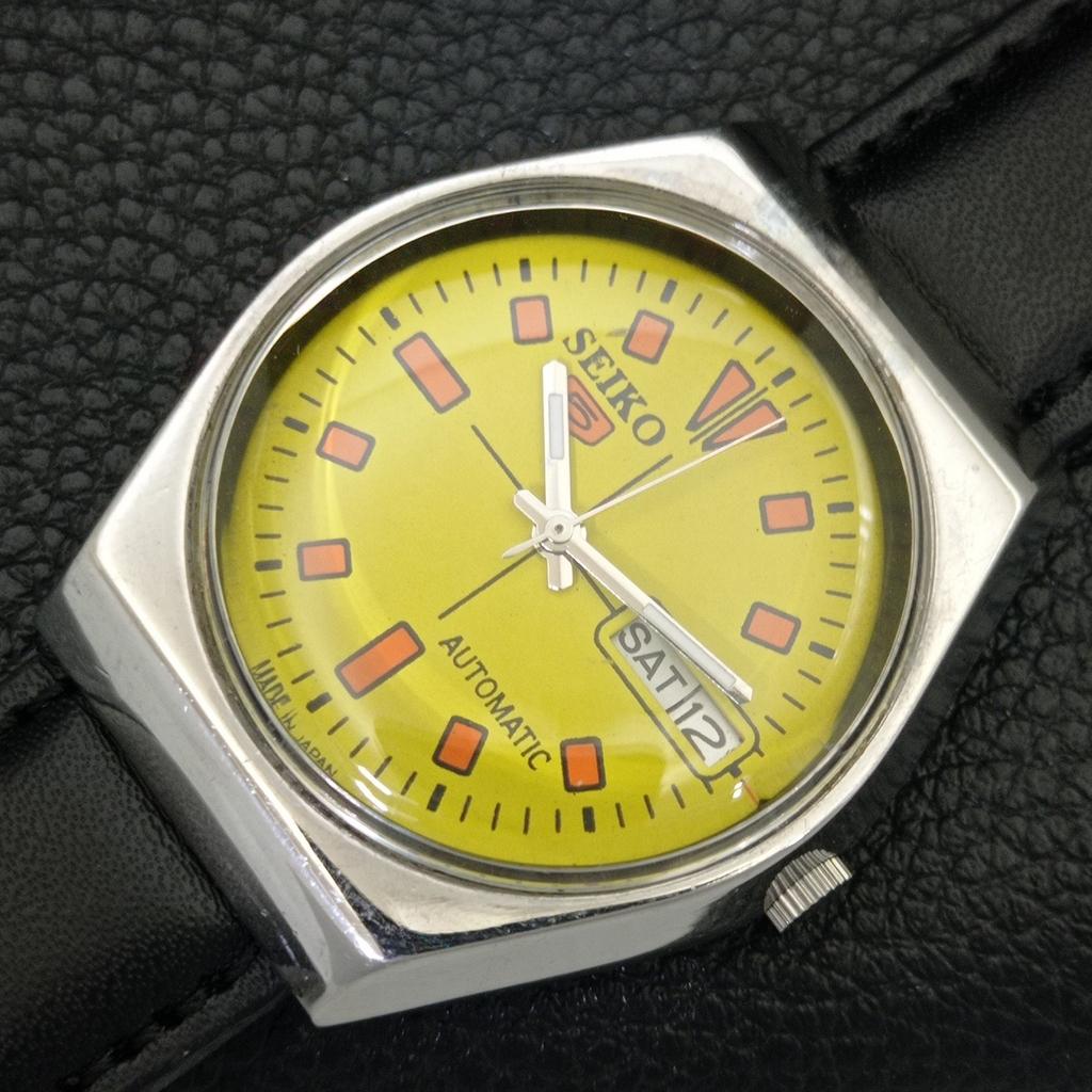 AUTOMATIC VINTAGE SEIKO 5 JAPAN 6309A MENS YELLOW COLOR DIAL WATCH A702738-1 R210-a702738