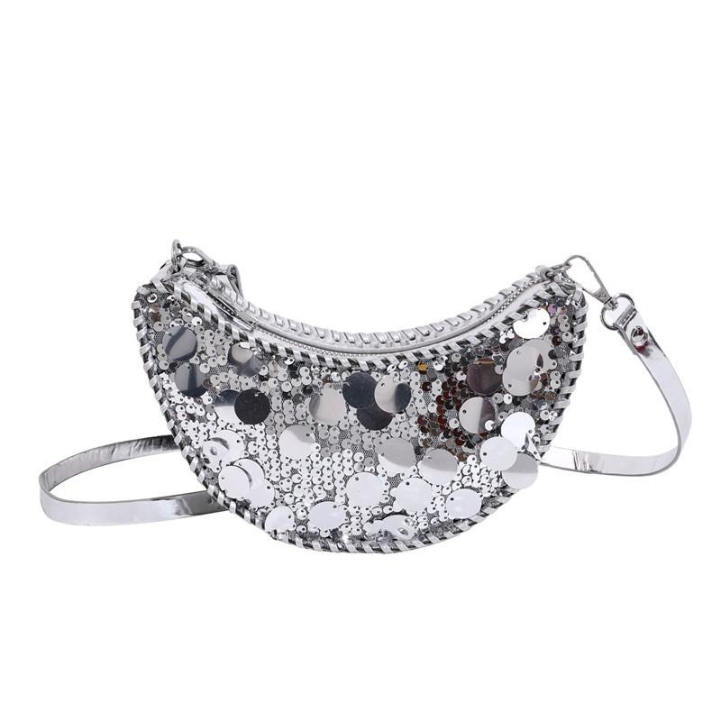 Bag Female Hot Girl Sequins Internet Celebrity Dumpling Niche Personality Chain Moon Cross-body серебряный