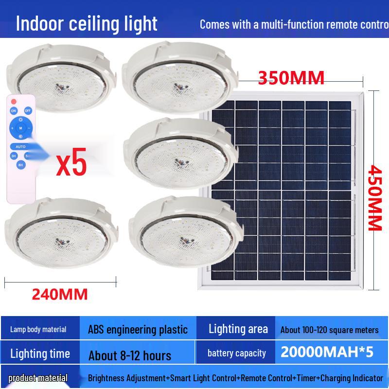 LED Solar Ceiling Light for Bedrooms, Living Rooms, Indoor and Courtyard Spaces - One-to-Two/Three/Four/Five/Seven Light Options
