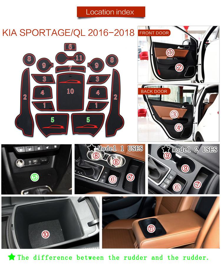 For 2016-2019 SPORTAGE Door Slot Mat Modified Armrest Box Storage Box Anti-Slip Mat Dust Resistant Mat
