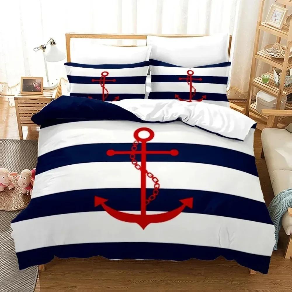 Luxury New 3D Print Ship Anchor Duvet Cover Sets Sea Ocean Quilt Cover Pillowcases Twin Full Queen King Stripe Bedding Set