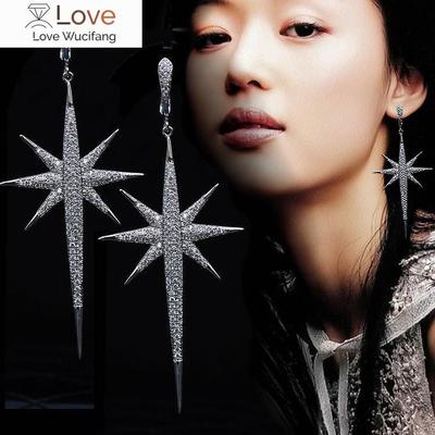 925 Silver Europe Star Word Crystal from New Fashion Creative Cz Woman Tassel Earrings Snowflakes Jewelry