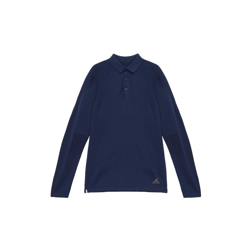 Men's adidas Knit Ls Polo Solid Color Raglan Sleeve Pullover Long Sleeves Blue Polo Shirt HG1657