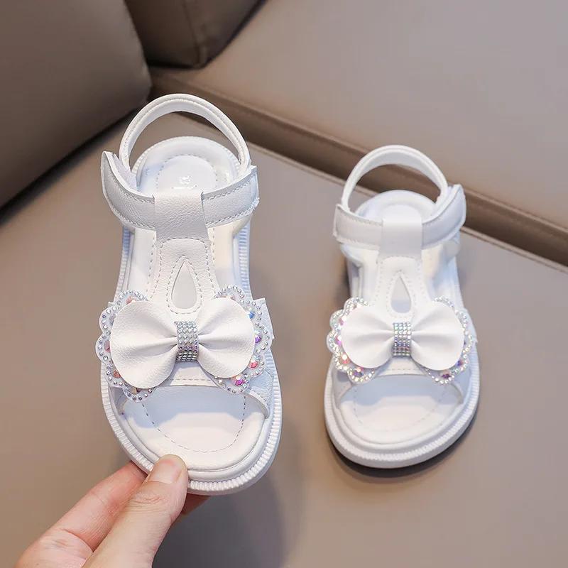 Girl's Sandals 2024 Summer Children's Princess Beach Shoes Students Comfortable Sweet Princess Fashion Shoes Elegant Temperament