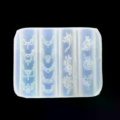 Blumenkette 3D Reliefschnitzerei Silikon-Nagelform DIY-Nagelkunst-Dekoration Florales Design Transparentes Maniküre-Schablone
