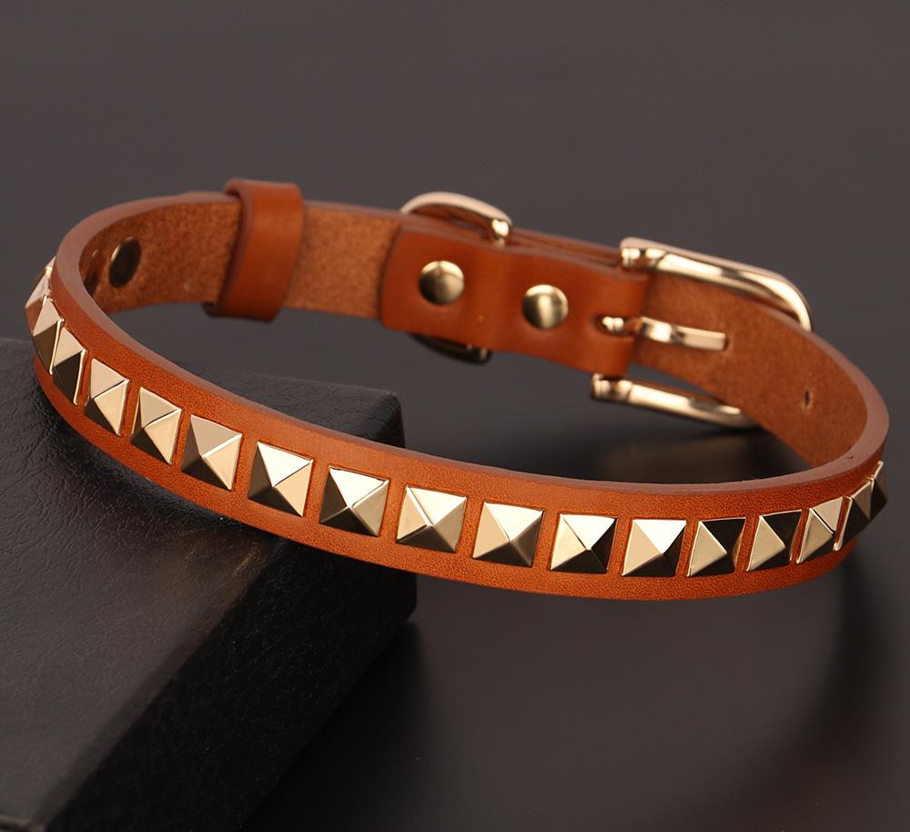 

Маленький кожаный ошейник для собак, классное ожерелье с шипами и заклепками для домашних животных, ошейники для маленьких и средних собак, аксессуары для собак породы питбуль S коричневый