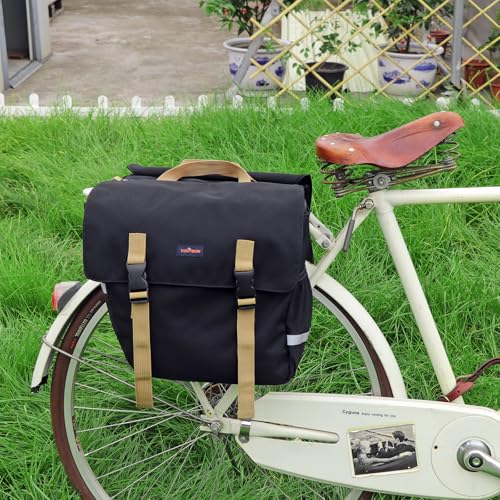 TOURBON Bicycle Pannier Bag, Double Side Bag, Water-Repellent Nylon, Large Capacity Rear Bag, Can be Used as a Shoulder Bag, Reflective Material, for