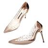 High heels women's outer wear spring and autumn pointed tip thin heel casual fashion single shoes transparent high heels