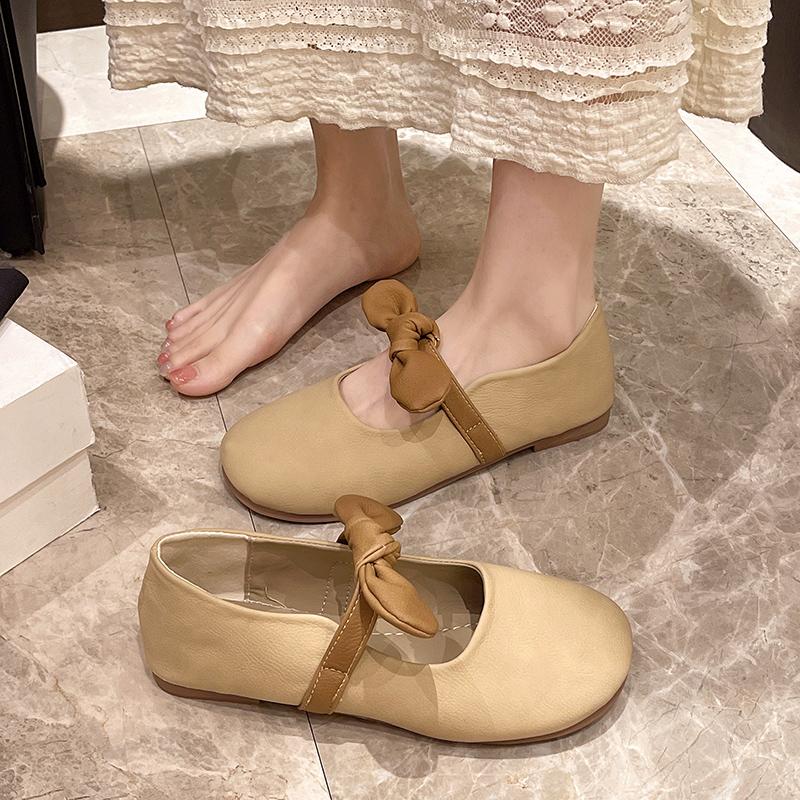 Fashion Fashion Bowknot Pearl Flat Bottom Baotou Half Slippers Women New 2024 Summer Shallow Mouth Mary Jane Single Shoes Casual Slides