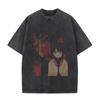 Washed Vintage Anime Serial Experiments Lain Face Graphic Tshirt Manga Girl Sci Fi Yk T Shirt Men Women Cotton Retro Tshirts