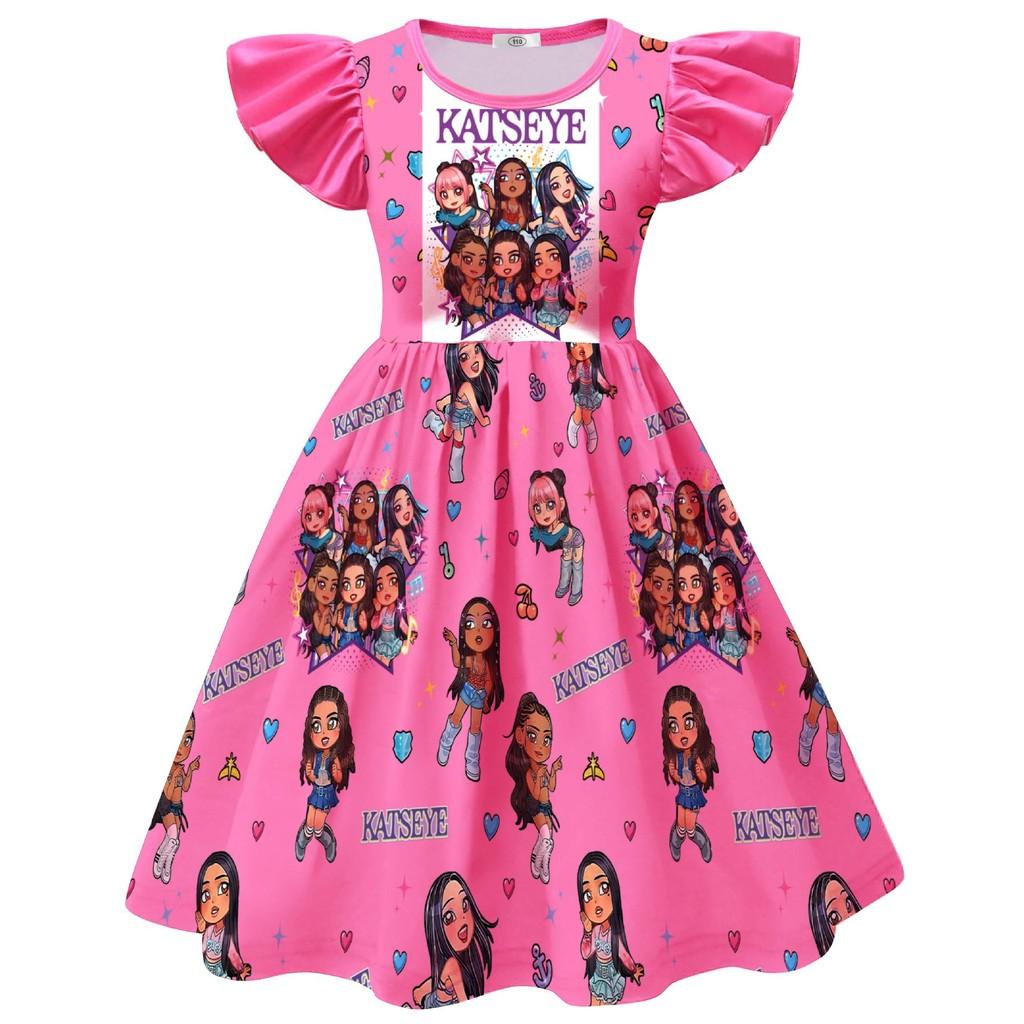 

88455 Kids Girls Korea KATSEYE Printed Ruffle Casual Dress 140cm