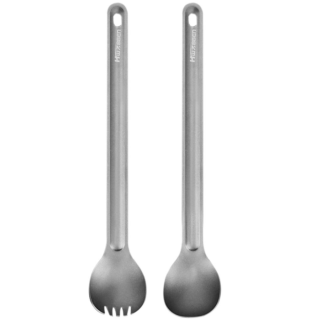 2 szt. Ti Długi Uchwyt Sztućce Łyżka i Spork Zestaw na Kemping na Zewnątrz Wędrówki Piknik