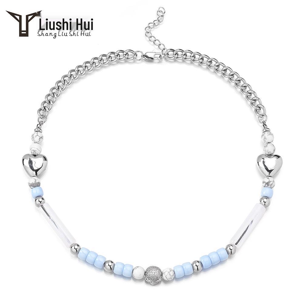Trendy Titanium Steel Skull Necklace with Diamonds & Pearls for Couples