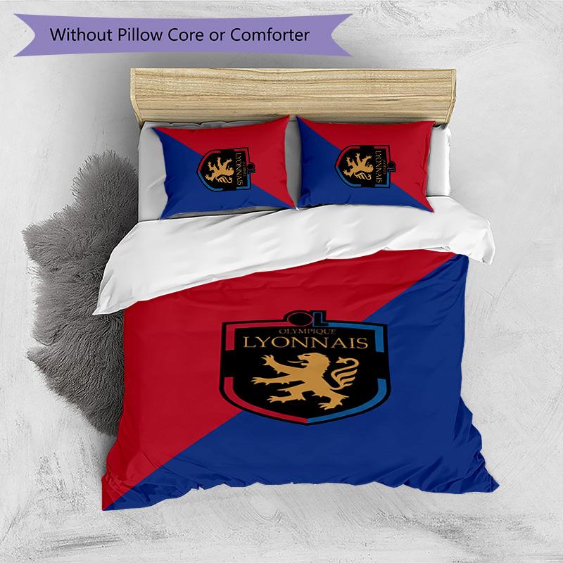 Lyon FC Printed 3PCS Bedding Set Breathable Duvet Cover with Pillowcases Decorative Bed Linen for Bedroom Home