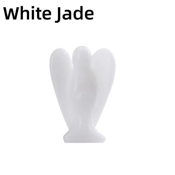 Statue d'ange de 1,5 pouce en pierre sculptée en cristal de jade naturel, statue de guérison Reiki, décoration de la maison, pièces de sculpture d'ange en cristal, cadeaux artisanaux