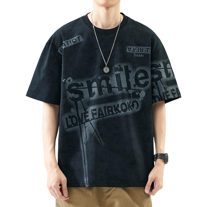 

Летняя и Летняя Американская Трикотажная Свободная Модная Мужская Футболка с Коротким Рукавом Высокой Плотности 4XL