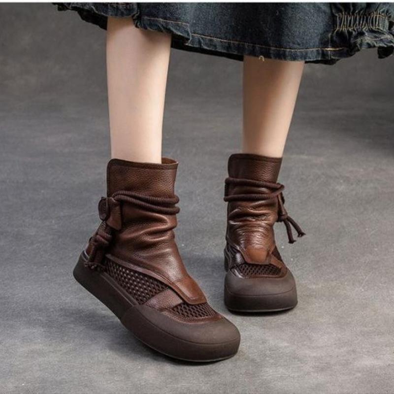 Retro cool boots spring and summer new hollow breathable mesh boots rear zipper thick sole fashion mesh sandals