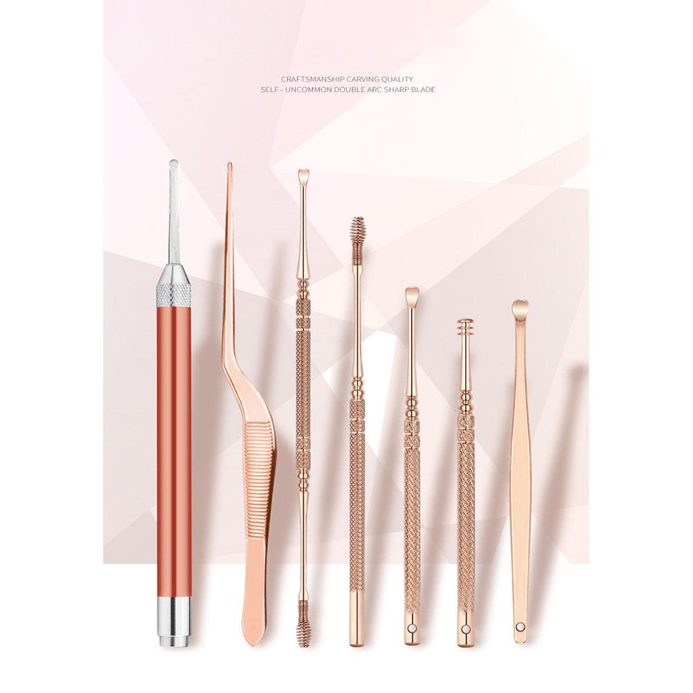 7 Pcs/Set Stainless Steel Earpick Ear Wax Removal Tool Set Glowing Ear Spoon Adult Children Safe Ear Wax Cleaning Tools