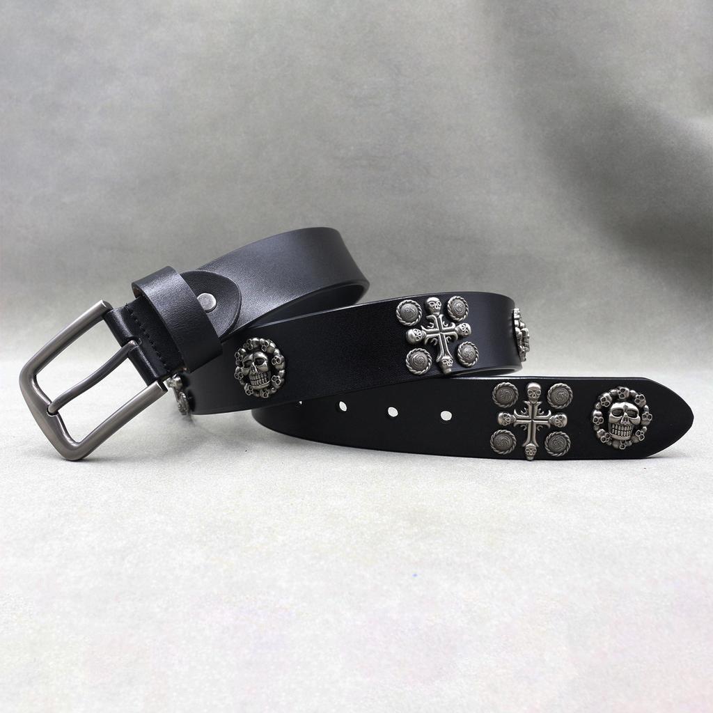 Trendy Cowhide New Punk Style Men and Women Belt Skull Accessories Neutral Belt