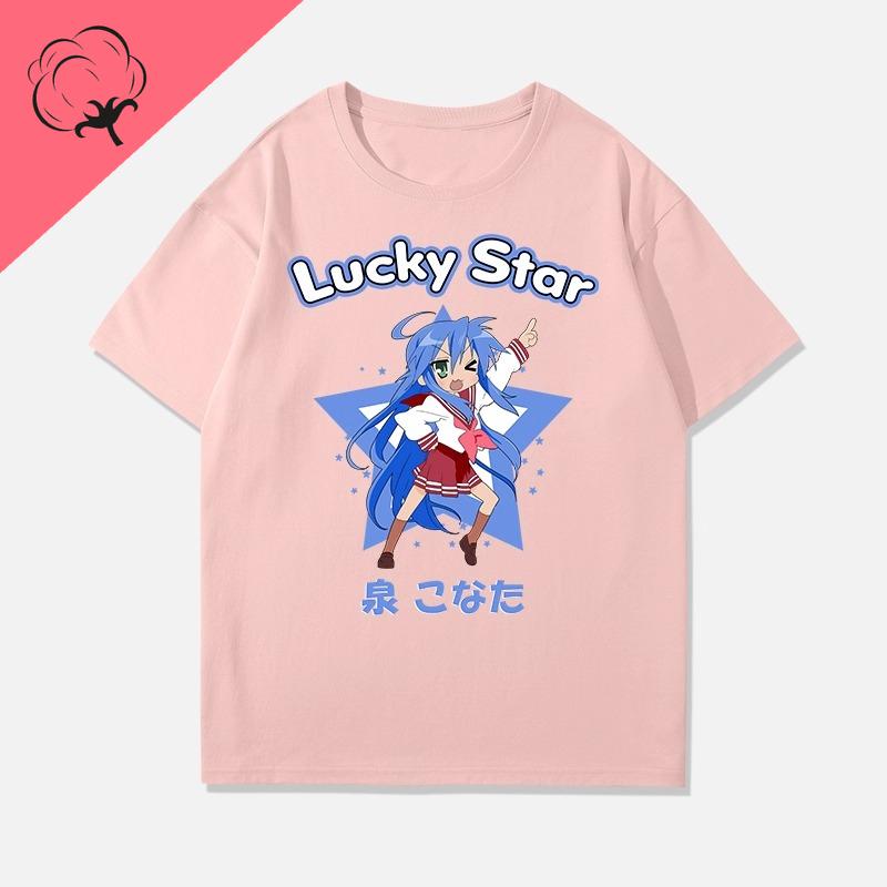 Anime Shirt Lucky Star Konata Camiseta Hot Sale Cotton Comic Y2k Clothes Cartoon Izumi Kagami Aesthetic Print Tee Unisexga Tops