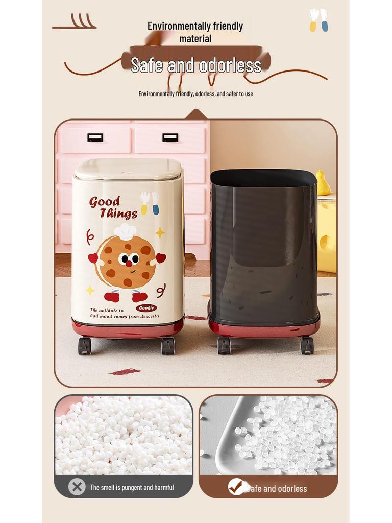 Wheeled Double Barrel Cartoon Trash Can with Lid for Living Room & Bedroom