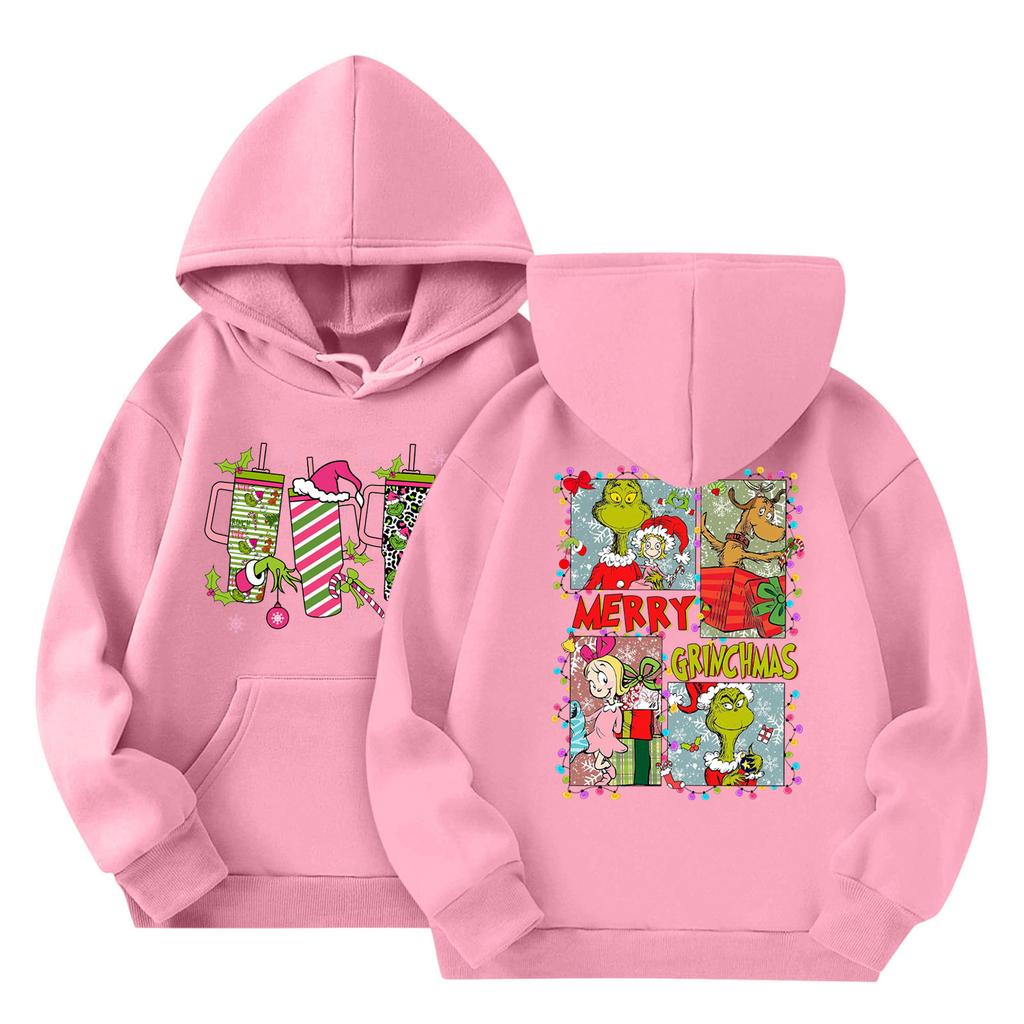 Kindermode Leichter Langarm-Pullover mit Taschen Print Kapuzenpullover