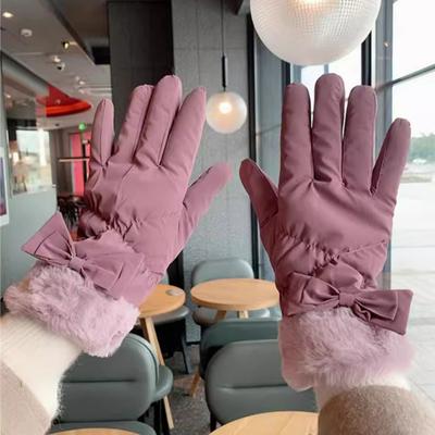 1 Pair Winter Gloves Thickened Velvet Lining Waterproof Raincloth Fabric Windproof Touch Screen Winter Sports Gloves
