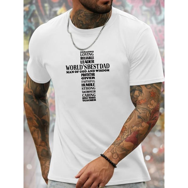 

European sizes World s Best Dad Graphic Tee, Casual & Comfy Short Sleeve Crew Neck T-Shirt for Men, Perfect Father s Day Gift S белый