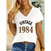 Leopard Vintage 1984 T-shirt Print voor Casual Dameskleding Korte Mouw Shirt Verjaardag Stijl Harajuku Mode V-hals T-shirt