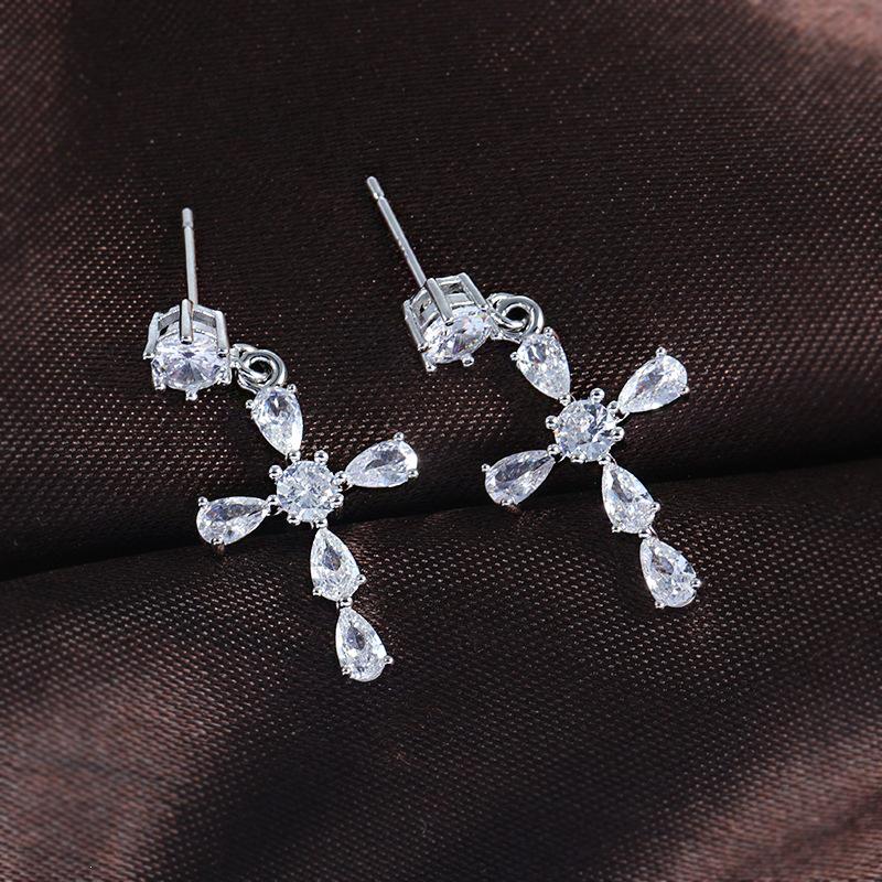 925 Sterling Silver Cross Stud Earrings with Zirconia for Women – No Piercing Needed