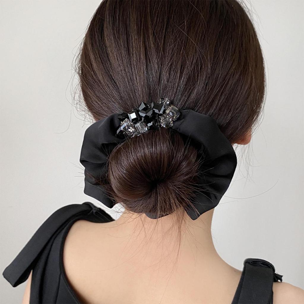 Elegant Satin Rhinestone Scrunchie for Women - Luxurious Hair Tie for Ponytails and Buns
