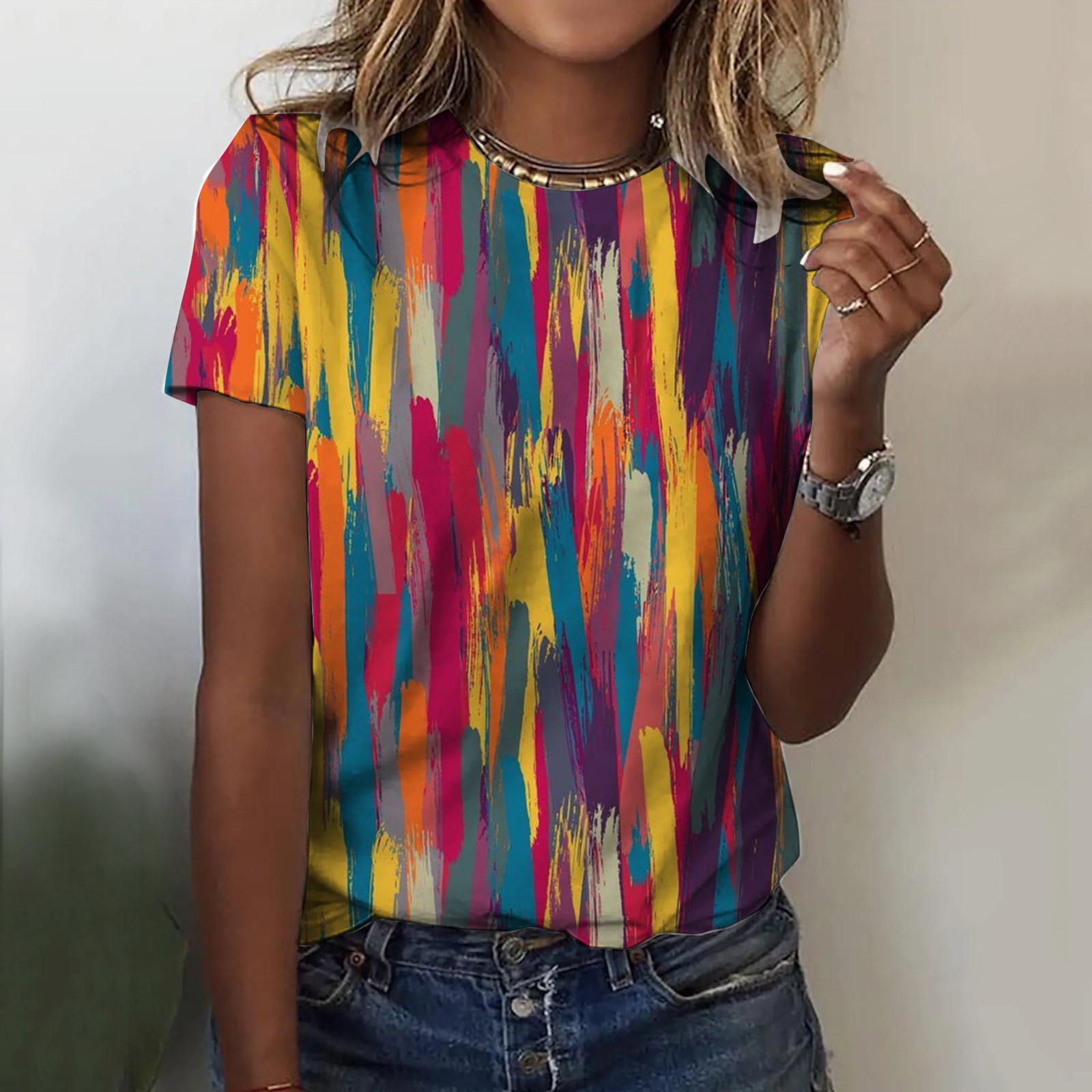 

Женская футболка, летние модные топы с короткими рукавами, повседневная футболка с круглым вырезом и 3D цветочным принтом для женщин, одежда, футболки больших размеров XS