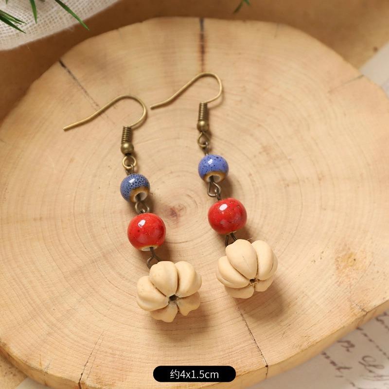 Retro Handmade Plant Fruit Earrings Pine Cone Literature and Art Chinese Medicine Dried Fruit Niche Creative Earrings Women