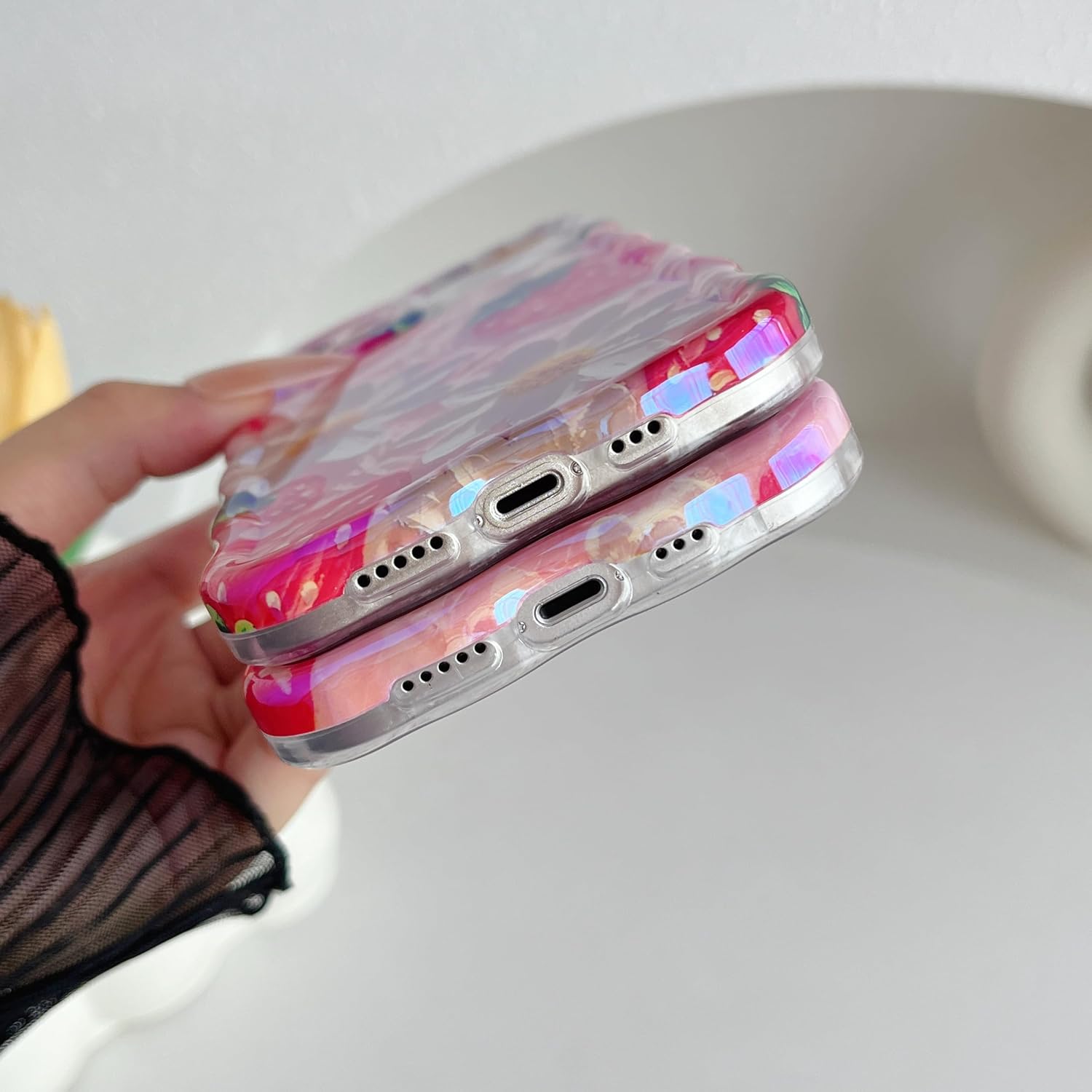 Caseative for iPhone 13 Case,Curly Wavy Frame Cherry Flower Floral Print Phone Case (Cherry)