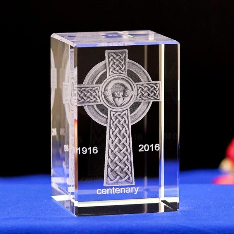 3D  Crystal Cube Christian Jesus Cross Figurine Home Decor Virgin Mary Laser Engrave Crystal Religious Gifts for Women's Birth