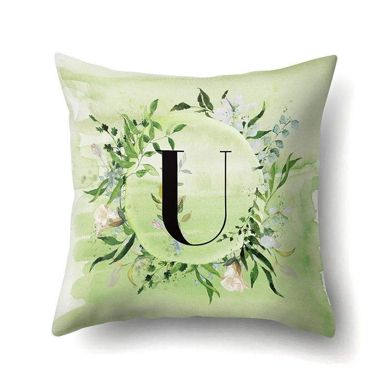 Polyester Pillowcase Car Decoration Small Fresh Green Leaves 26 English Letter Printing Pillow Cushion Cover