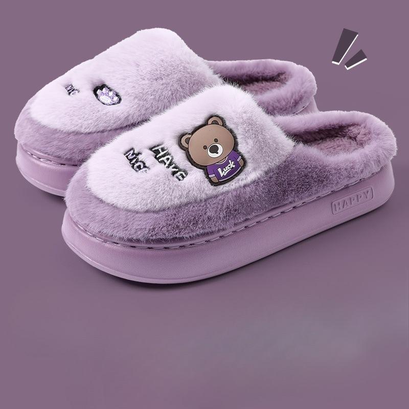 New Style Slippers Bag and Indoor Home Thick-soled Warm and Cute Plush Cotton Shoes for Women