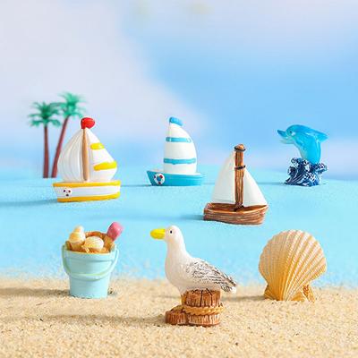 Cartoon Surfboard Seashells Seabirds Dolphins Ornaments Resin Fish Tank Decor