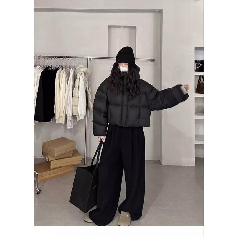 Abrigo Corto de Plumas Retro para Mujer Chaqueta Acolchada de Invierno con Capucha Ropa Exterior Gruesa de Algodón Moda Vintage Tendencia