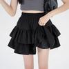 Women's Black Ruffle A-line Mini Skirt - Elastic High Waist, Slimming, Fluffy Summer Skirt