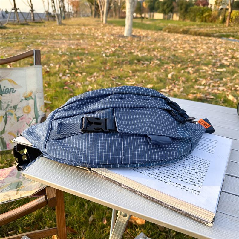 Stylish Grid Pattern Chest Bag Multiple Pockets Ideal for Outdoor Activities and Daily Use