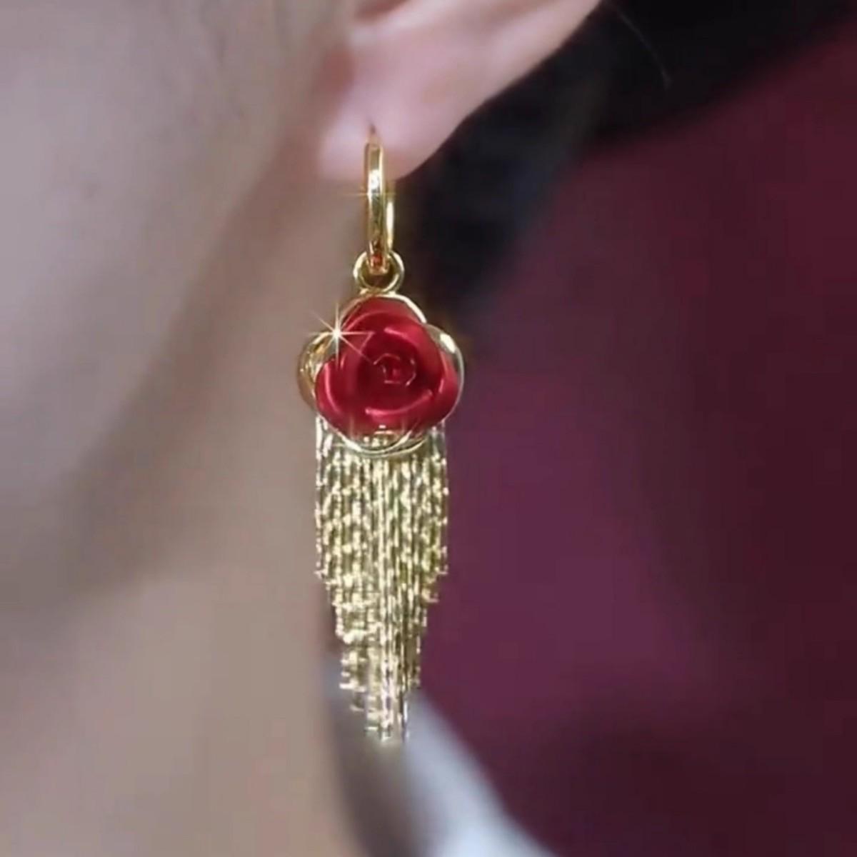 В наличии: Элегантные серьги-кисточки с цветком розы – Роскошные легкие серьги-подвески с цветами для женщин красный/ярко-розовый