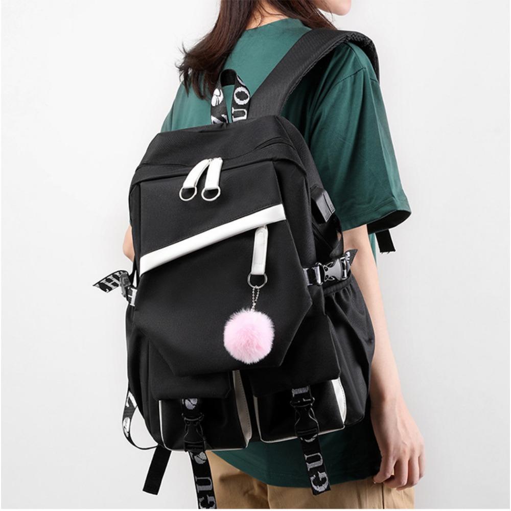 Cute Labu Printed Student School Bag Three-piece Student Large Capacity Backpack