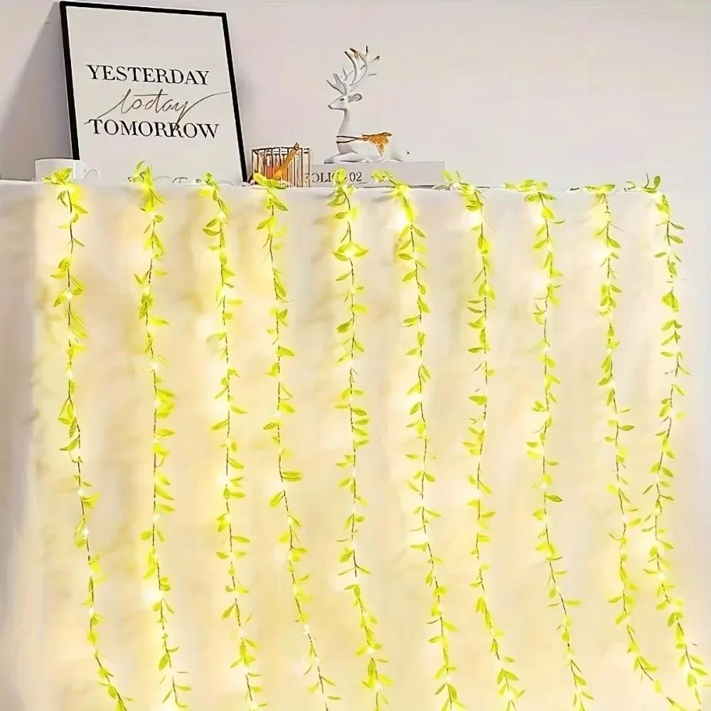 Battery Ivy Vines Fairy String Lights Willow Curtain Lamp DIY LED Light Imitation Leaf Artificial Leaf Copper Wire Light