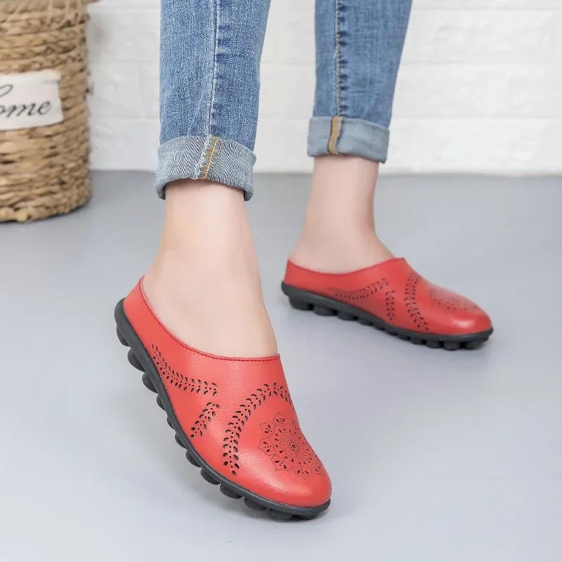 Fashion 2025 Spring Summer Women Shoes Size 43 Women Flats With Genuine Leather Chaussures Femme Slip On Women Loafers Flat Shoes Woman