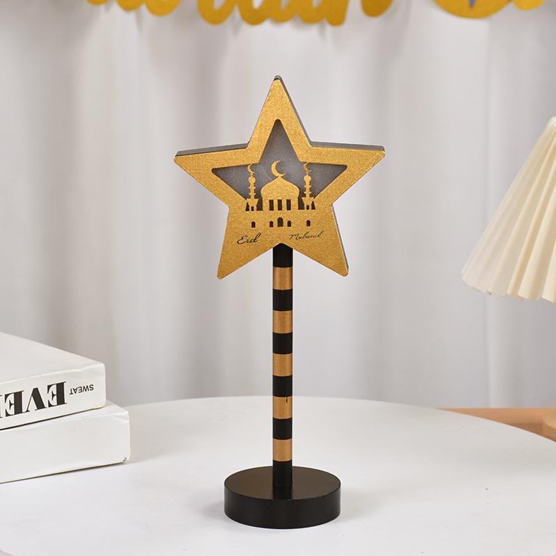 Eid Mubarak Mond Stern Lampe Holz Ornament 2025 Ramadan Kareem Heim Tisch Dekoration LED Licht Laterne Islamische Muslimische Party Geschenk