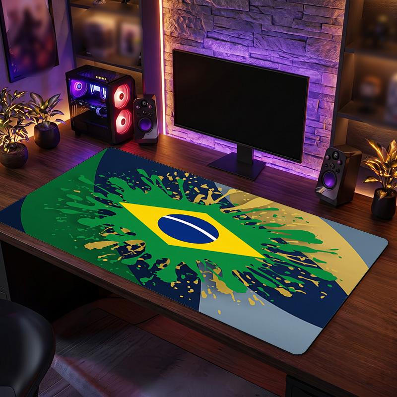 Brazil Football Crest Mouse Pad, Extended Non Slip Rubber Desk Mat for Gaming Office Laptop Fan Gift