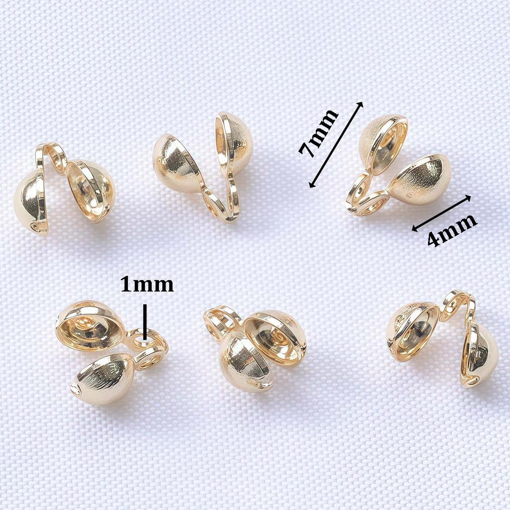 10PCS Brass Crimp End Beads 18K Gold Plated Tip Ball Chain Connector Clasp for DIY Necklace Bracelet Jewelry Making Accessories