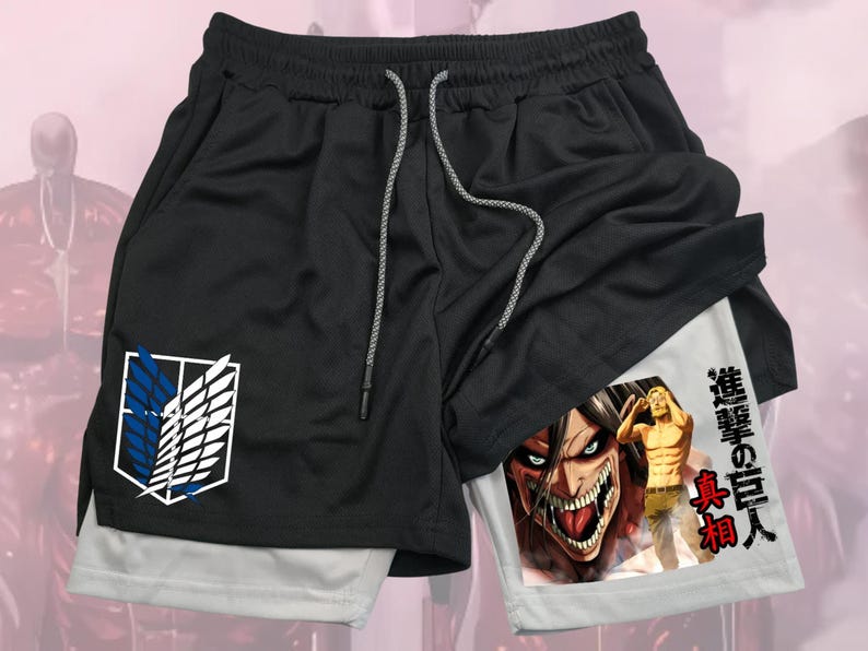 

Чоловічі спортивні шорти Attack on Titan | Швидкосихаючі дихаючі шорти для спорту та фітнесу, бігу та активного відпочинку | Валентинів подарунок XXL